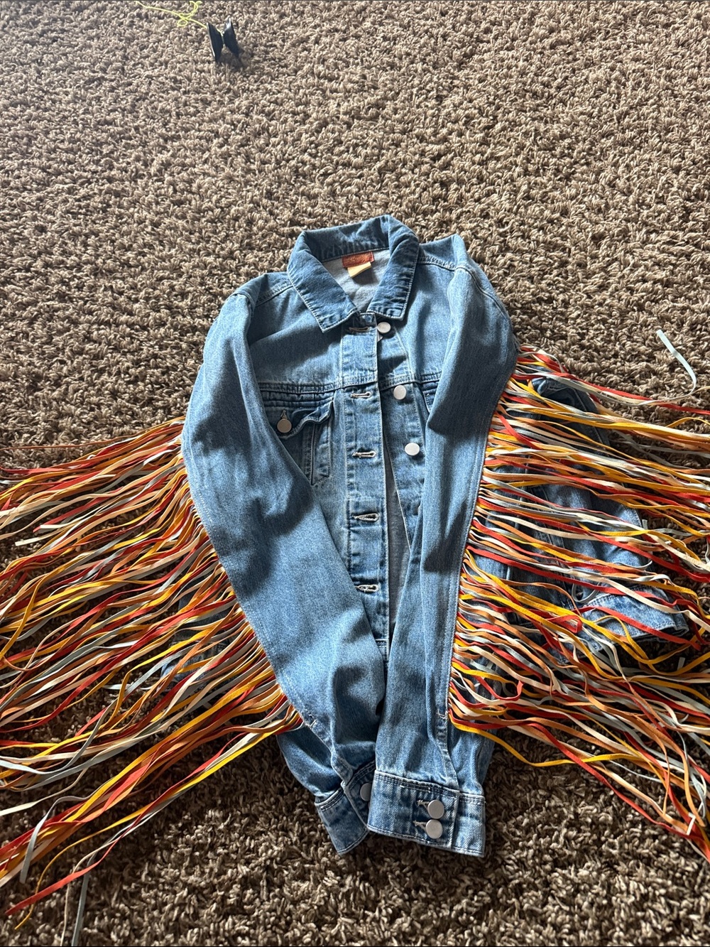 Scully Light Blue Denim Jacket with Multicolor Fringe